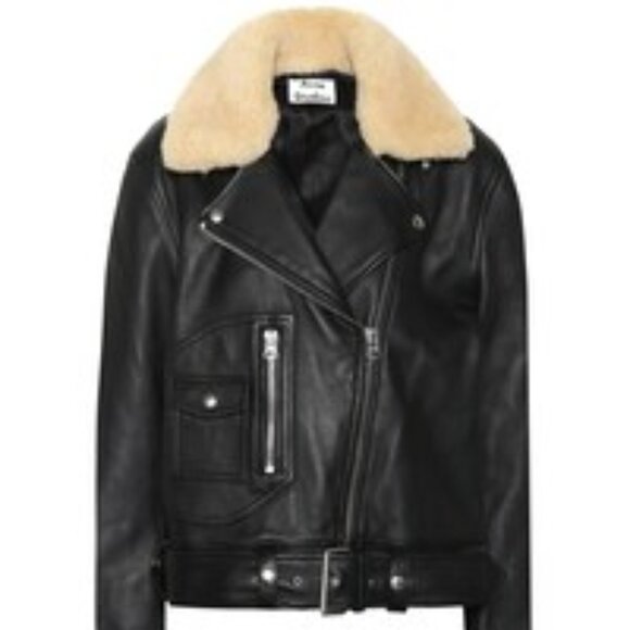 Acne Studios Lamb Leather Jacket w/ Removable Lamb Shearling Collar, Size 32 - Picture 3 of 9